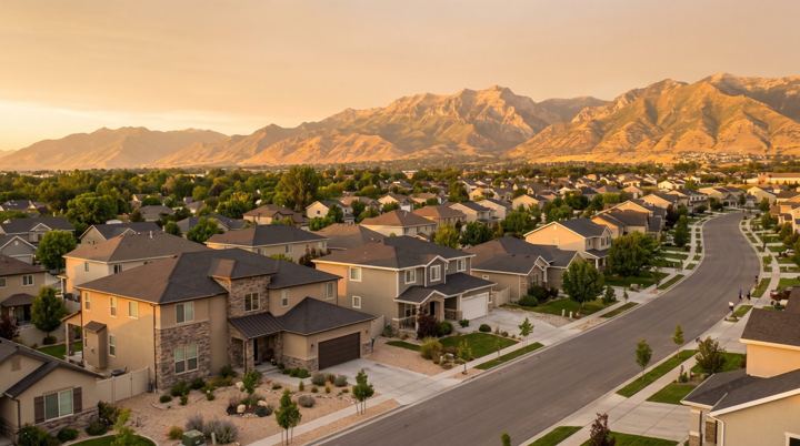 The Salt Lake Valley with homes and the Oquirrh Mountains