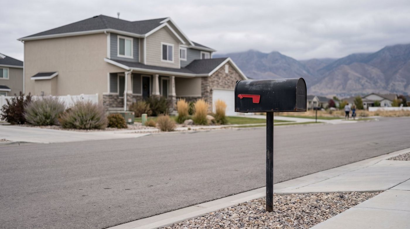 A mailbox at the curb in front of a home